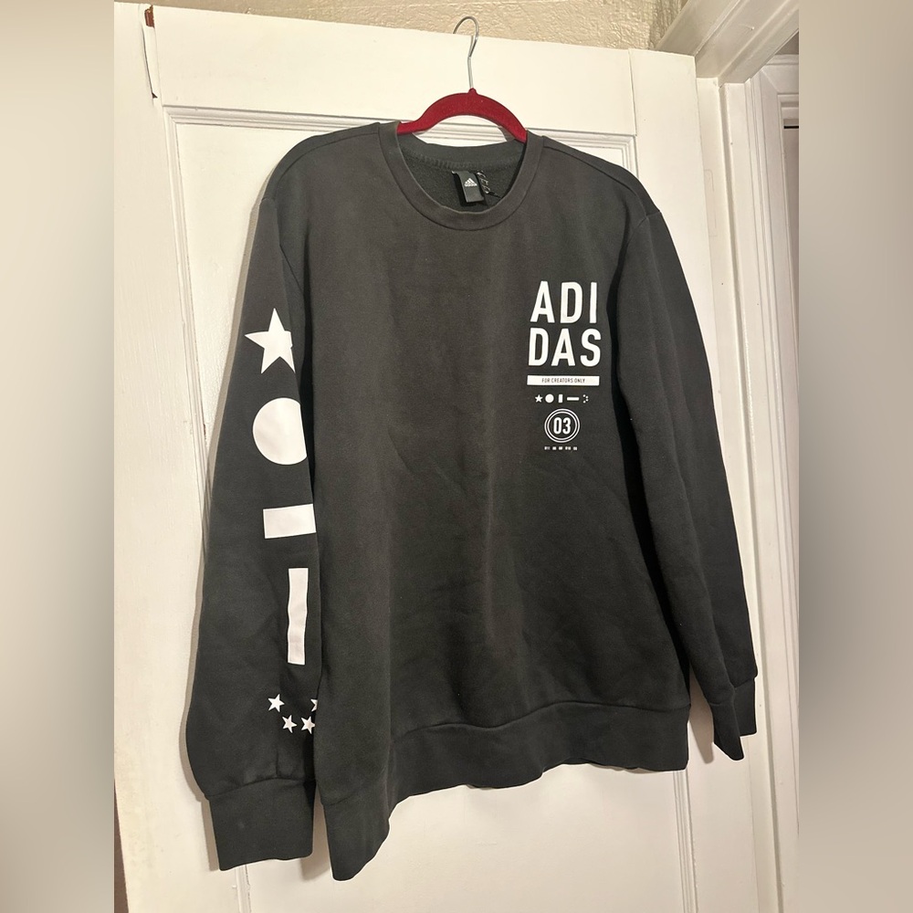 adidas Black Crewneck Sweatshirt with White Graphic Details